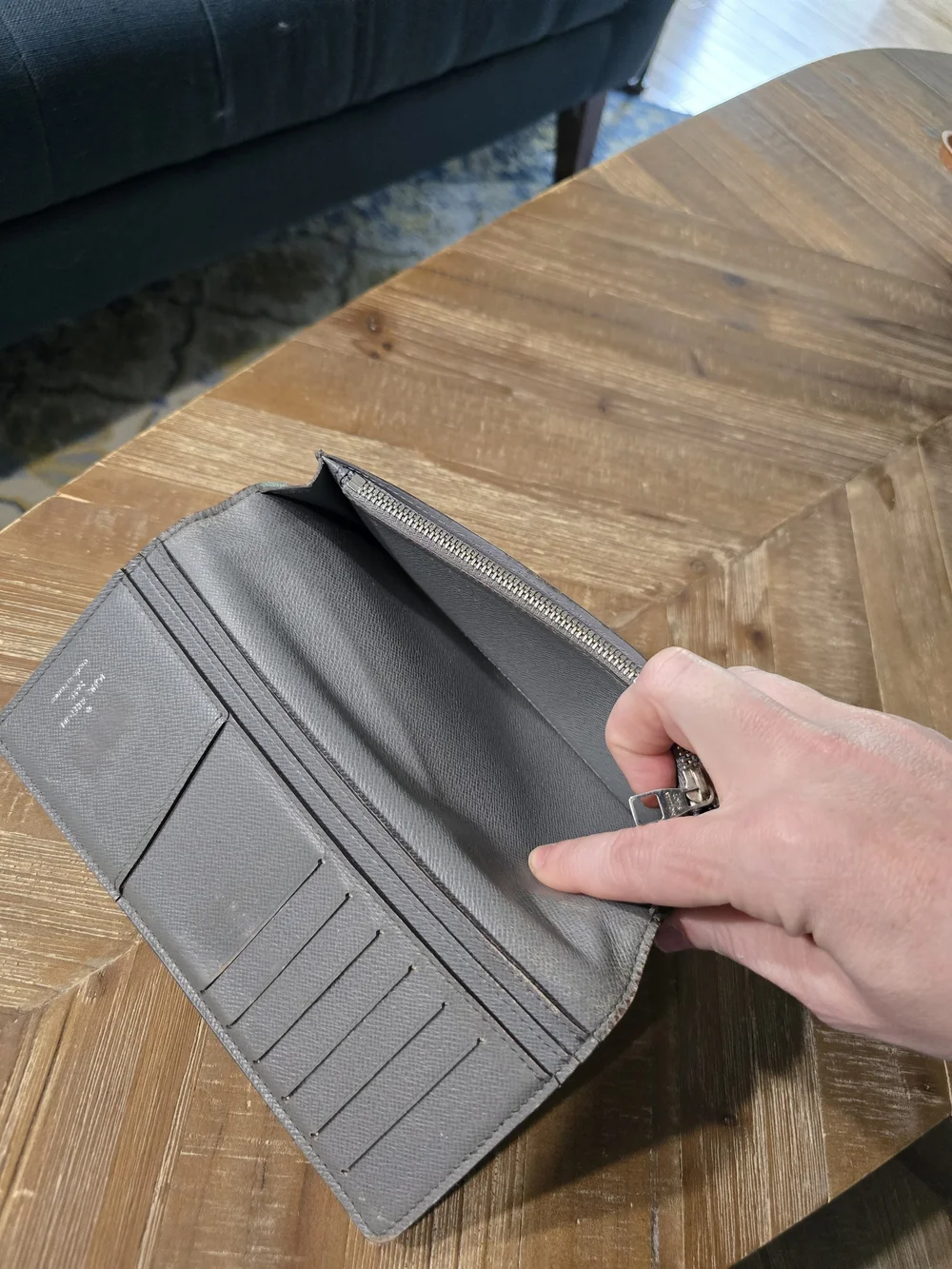 Authentic Louis Vuitton Taiga Brazza Long Wallet Gray Bifold